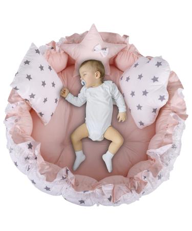 MottoKids Newborn Baby Lounger - Lounger Baby Nests - Baby Play mat & Co Sleeper, Baby Nest Sleep Baby Lounger Pillow Multi-Functional & Adjustable Infant Pillow Newborn Bed Sleeper Toddler (Pink)