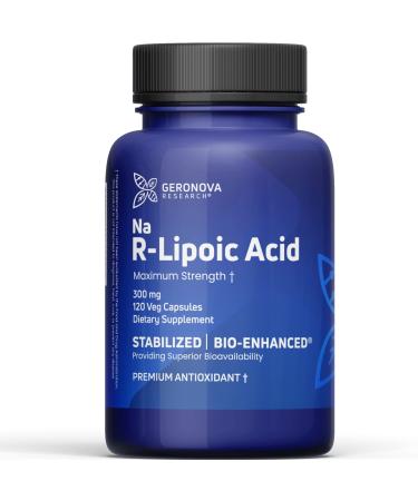 GeroNova Research R-Lipoic Acid 300mg 120 Caps - Premium R-Alpha Lipoic Acid 300mg Capsules, Stabilized, Bio-Enhanced, Antioxidant for Nerve Pain & Inflammation Support, Boosts Energy Production 120 Count (Pack of 1)