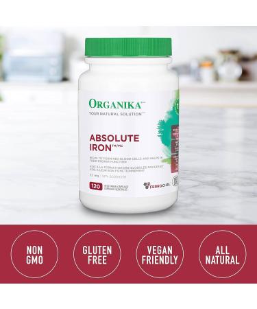 Organika Absolute Iron- Iron Bisglycinate- High Availability Gentle on Stomach Boost Iron Levels- Beneficial for Women and Vegetarians- 120vcaps - Buy Online on GoSupps.com