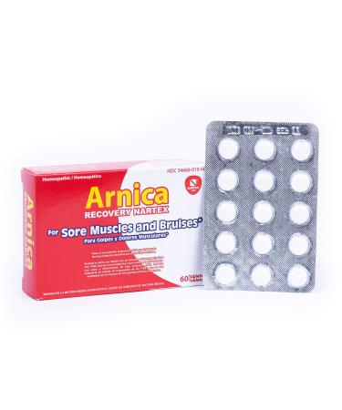 Nartex Arnica Recovery Dissolving Tablets. 60 Count. Natural Care for Sore Muscles Bruises and Sprains