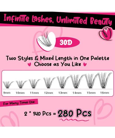 PRO DIY Eyelash Extension Kit - 280 PCs Individual Eyelashes Binding & Seal Applicator & Brush for Beginners | 9-16 MIX 30D-D - Buy Online on GoSupps.com