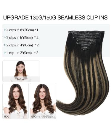 Doores Real Hair Extensions - Seamless Balayage Natural Black to Hellblond | 50cm 20 Inch 7 Pieces 110g Remy Human Hair PU Clip In Extensions - Buy Online on GoSupps.com