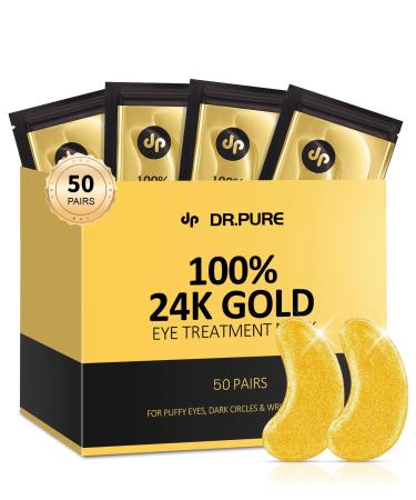 Dr. Pure Under Eye Patches (50 Pairs)  Eye Patches for Puffy Eyes  Under Eye Patches for Dark Circles and Puffiness  Eye Masks for Dark Circles and Puffiness  Under Eye Mask  24K Gold Eye Mask