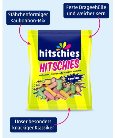 Hitschies Sour Mix - Fruity & Crunchy Chewing Candy - Gluten-Free & Halal - Strawberry Apple Apricot & Lemon - 16 x 140g | International Shipping Available - Buy Online on GoSupps.com