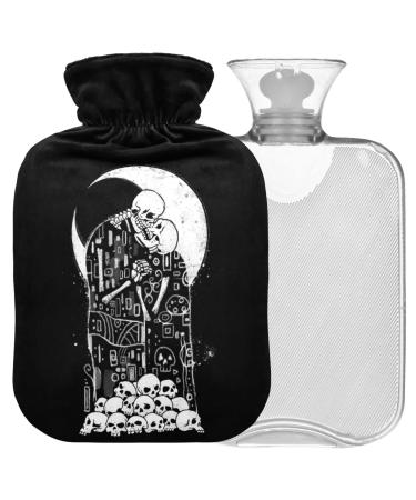 Naanle the Kiss of Death Skull hot water bottle with reference to transparent hot water bottle Handfoots Heating bags for pain relief heat and cold therapy 2L