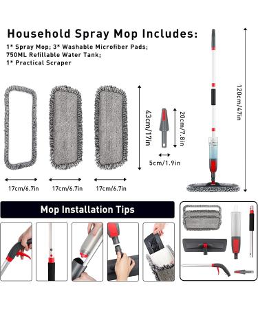 120CM Spray Mop for Floor Cleaning | Microfiber Hardwood Floor Mop with 3 Pads and Scraper - Buy Online on GoSupps.com