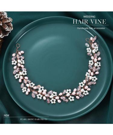 Unicra Rose Gold Bridal Headband - Pearl Hair Vine Hair Accessories for Brides & Bridesmaids - Buy Online on GoSupps.com