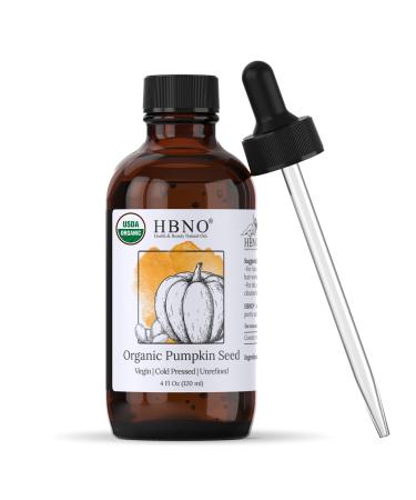 HBNO Organic Pumpkin Seed Oil - 4 oz (120 ml) Value Size - Natural Pumpkin Oil Cold Pressed - Perfect Carrier for Massage Aromatherapy Diy Soap Making Face Body Lips Hair Nails 4 Fl Oz (Pack of 1)