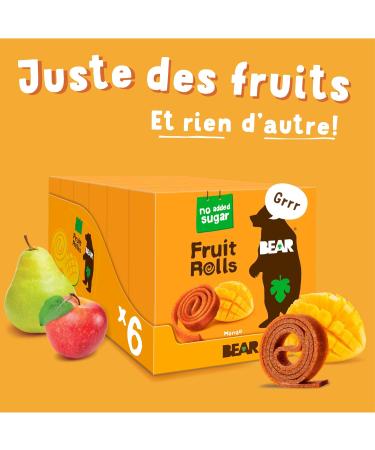 BEAR Fruit Rolls Saveur Mangue | 100% Ingr dients Naturels | Sans Sucres Ajout s | Go ter Sain pour Enfants & Adultes | 30 Sachets de 20g | 600g - Buy Online on GoSupps.com