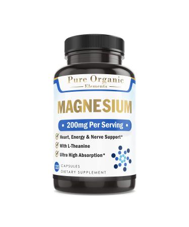 Pure Organic Elements Magnesium Glycinate with L-Theanine Potassium and Black peper - Ultra High Absorption 120ct