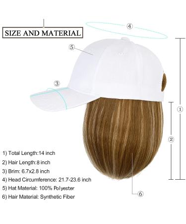 Qlenkay Baseball Hat with 14 Straight Bob Hairstyle Attached Wig - Ginger Brown Mix Bleach Blonde for Women/Girls - Buy Online on GoSupps.com