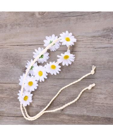 SOLUSTRE Daisy Flower Headband Boho Sunflower Crown Hair Wreath Floral Garland Crown Boho Headpiece Bridal Hair Band (White) - Buy Online on GoSupps.com