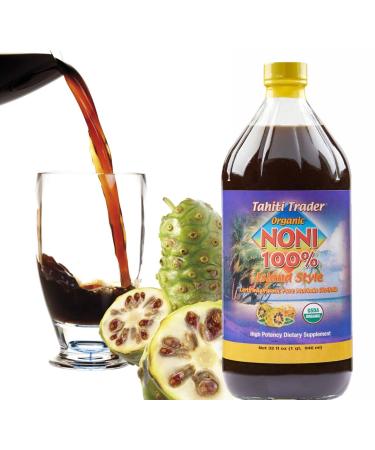 TAHITI TRADER Island Style High Potency Noni Juice - Pure Noni Fruit Juice Fermented To Vinegar - Organic Antioxidant Superfood Juice Supporting Energy  Body Health - (32oz 1 Pack)