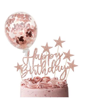 iZoeL Cake Decoration Rose Gold Happy Birthday Stars Topper Confetti Balloon Cake Decoration Birthday Decoration Girls Women Champine Gold - Buy Online on GoSupps.com