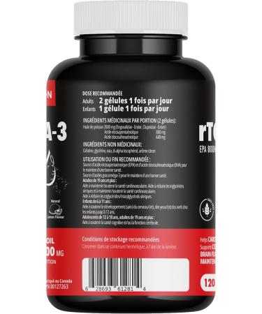 Triple Strength rTG Omega-3 Fish Oil 2000 mg w/EPA & DHA Fatty Acids 120 Softgels Helps Brain & Heart Health Immune Supports for Men & Women Burpless Fish Oil Non-GMO Made In Canada - Buy Online on GoSupps.com