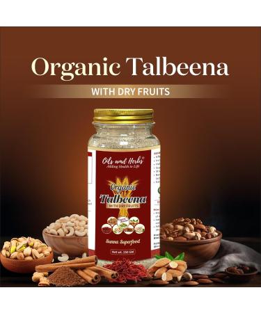 Organic Talbeenah Powder with Dry Fruits By Oils and Herbs UK Made in UK Includes Almond Cashew Cinnamon Cardamom Saffron Pistachia dry dates| Sunna Superfoods (500gm) - Buy Online on GoSupps.com