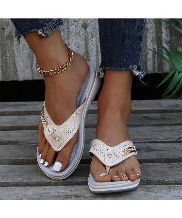 Comfortable Women's Vintage Platform Wedge Sandals - Beige, Size 5.5 | Orthopedic Arch Support & Lightweight Casual Slip-On Sandals - Buy Online on GoSupps.com