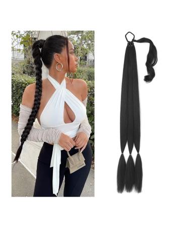 Hair Chignon 26/34 Inch Long Braided Ponytail Lengthening Synthetic Ponytail Headband Harness Wig Piece Bun for Women's Daily Use Messy Bun Hair Piece (Color : Black Size : 34inches)