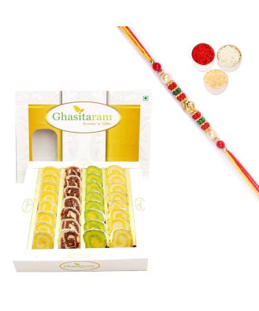 Ghasitaram Gifts Rakhi Gifts for Brothers Sugarfree Assorted Moons Box 400 GMS with Beads Rakhi