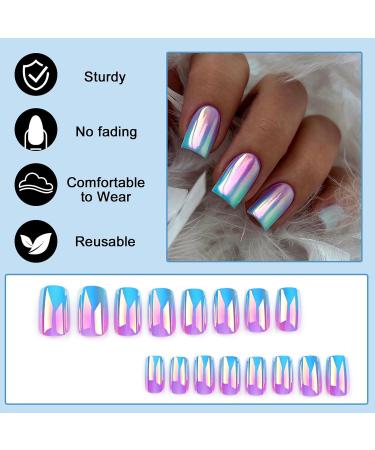24 Pieces Short Blue Purple Gradient Press On Acrylic Nails - Ballerina Artificial Fingernails for Women & Girls - Perfect Nail Art Manicure - Buy Online on GoSupps.com