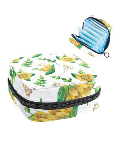 Sunflower Print Pattern Sanitary Napkin Storage Bag Menstrual Pad Bag Portable Menstrual Period Sanitary Pouch Zipper Tampons Collect Bags for Teen Girls Women Ladies Color 3