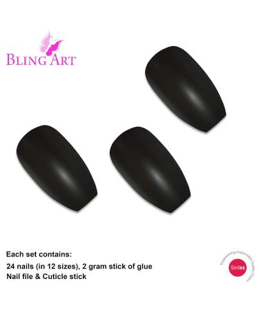Bling Art Black Metallic Ballerina Coffin False Nails - 24 Long Tips with Glue | International Shipping Available - Buy Online on GoSupps.com