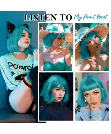WIGER Teal Blue Bob Wig - Short Straight Synthetic Hair Full Wig for Women - Ideal for Cosplay or Party Look - Buy Online on GoSupps.com