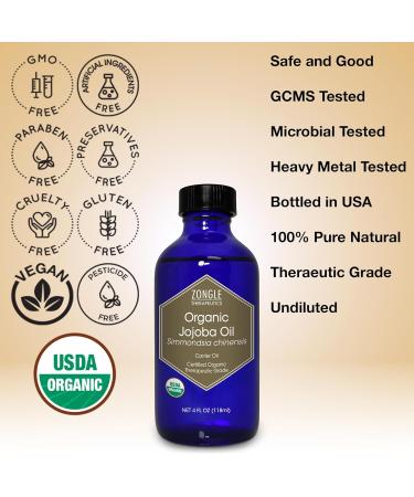 Organic Jojoba Oil 4 OZ | 100% Pure Cold Pressed Oil for Skin Hair Face and Nails by Zongle Therapeutics - Buy Online on GoSupps.com