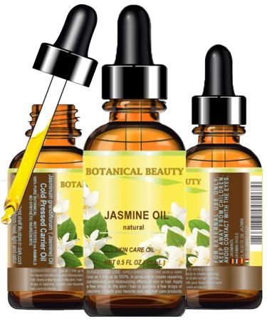 JASMINE OIL 100% Natural Cold Pressed Carrier Oil (NOT ESSENTIAL OIL) 0.5 Fl.oz.- 15 ml. for Face Skin Body Hair and Nail Care Anti - aging Face Beauty Oil by Botanical Beauty