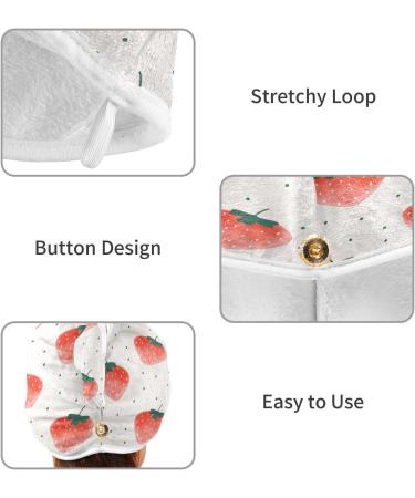 Watercolor Strawberry Dry Hair Cap & Towel Set | Quick Dry Soft Super Absorbent - 2 Piece with Button Headband - Buy Online on GoSupps.com