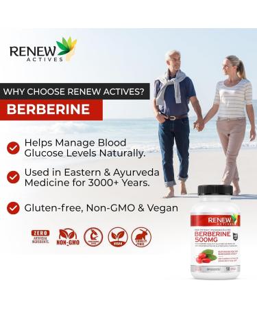 Renew Actives Berberine MAXIMUM POTENCY 1000mg per Serving (2 capsules 500mg each). Supports Glucose Metabolism Healthy Lipids and Energy Support-Non-GMO Vegan-90 Easy-to-Swallow Capsules-Made in Canada. 90 count (Pack of 1) - Buy Online on GoSupps.com
