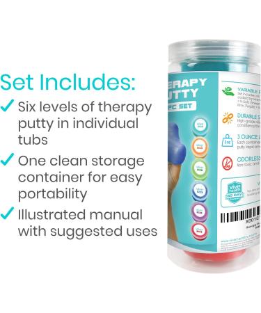Vive Exercise Putty 6-Pack - Therapeutic Occupational Therapy Tool for Finger Hand Grip Strength - Extra Soft to Firm Sensory Kit - Squeezable Ball - Buy Online on GoSupps.com