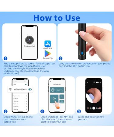 Blumway 1080p HD WiFi Ear Wax Removal Otoscope Kit - 6 LED Ear Cleaner for Adults Kids & Pets - 8 Piece Manual Ear Set Compatible with Smart Devices - Buy Online on GoSupps.com