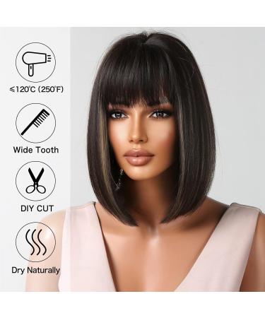 Allbell Short Bob Wigs for Women - Black & Blonde Synthetic Wig with Bangs | Perfect for Christmas - Buy Online on GoSupps.com