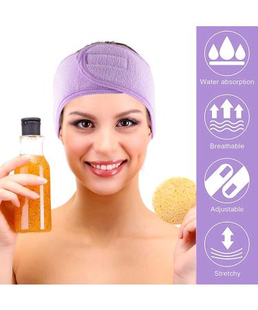 Whaline Spa Facial Headband Set â€“ Adjustable Terry Cloth Makeup Wraps (3 Pcs: White, Purple, Dark Purple) for Face Washing & Showers - Buy Online on GoSupps.com