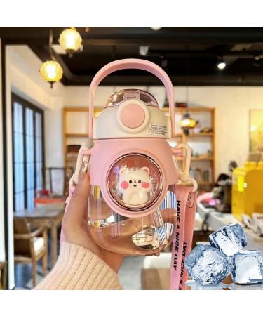 LEJN Kawaii Water Bottle with Adjustable Shoulder Strap Portable Leakproof BPA-free Cartoon Children Cup Capsule Bottle Traveling Hiking (Pink820ml)