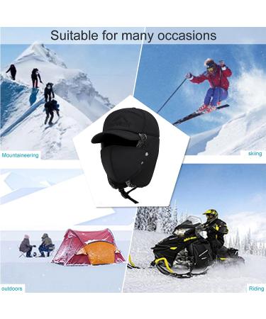 Men's Trapper Bomber Hat - Winter Russian Aviator Style with Ear Flaps, Fur Lined Facemask Cap in Black - Buy Online on GoSupps.com
