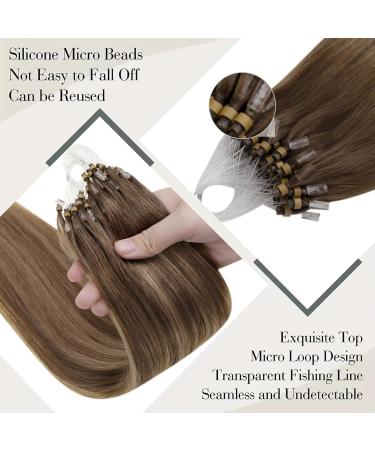 LaaVoo Microring Human Hair Extensions - Ombre Brown Light Brown Balayage & Golden Blonde - 60cm 50g Pre-Bonded Micro Loop #8/16/8 - Shop Internationally! - Buy Online on GoSupps.com
