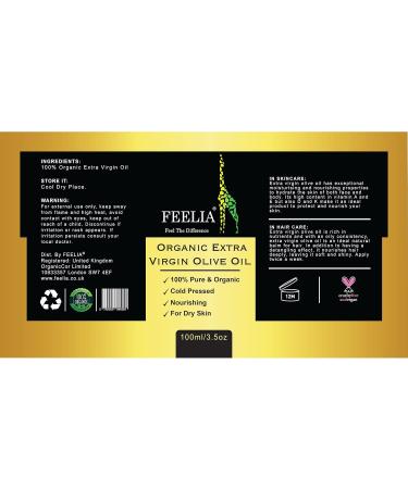 Feelia - Organic Extra Virgin Olive Oil - Cold Pressed Rich in Vitamin E Anti-oxidants Ideal Natural Balm 100% Pure & Organic - Buy Online on GoSupps.com