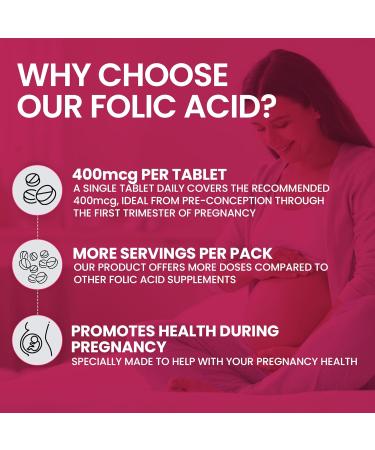 Red Label Health Folic Acid 400 mcg Tablets 180 Vitamin B9 Tablets (6 Months Supply) Folate Fertility Supplement for Women Vegan Vegetarian Supports Maternal Tissue Growth Made in The UK 1 count (Pack of 180) - Buy Online on GoSupps.com