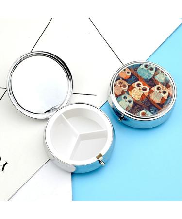 Round Pill Box - Anime Owl Print | 3 Compartment Portable Medicine Organizer | Decorative Metal Pocket Pill Case - Buy Online on GoSupps.com