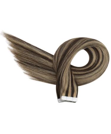 Ugeat 55cm Real Hair Tape-In Extensions - Dark Brown with Caramel Brown P4/27 - 20 Pieces 50g - Buy Online on GoSupps.com