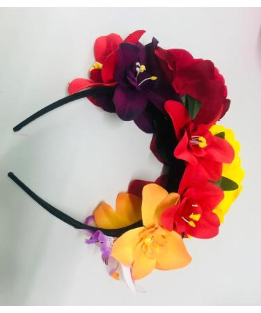 OHEETU Mexican Flower Crown Headband Halloween Flower Headband Bohemia Floral Hairband Rose Flower Crown Party Costume Day of The Dead Headpiece Cosplay Hair Accessories - Buy Online on GoSupps.com
