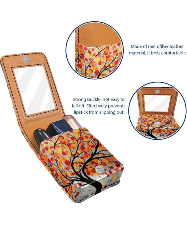 Shop U610d0chan Mini Leather Lipstick Organizer with Mirror - Stylish Abstract Autumn Tree Design for Travel & Storage - Buy Online on GoSupps.com