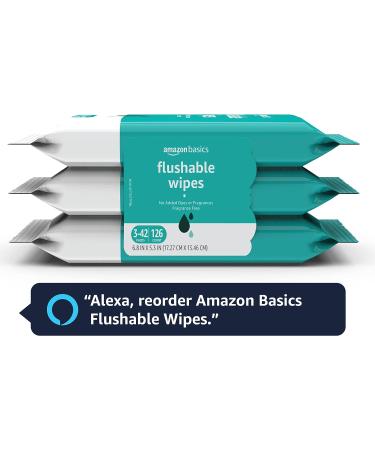 Amazon Basics Flushable Adult Toilet Wipes - Fragrance Free - 42 Count (Pack of 3) - 126 Wipes Total - Buy Online on GoSupps.com