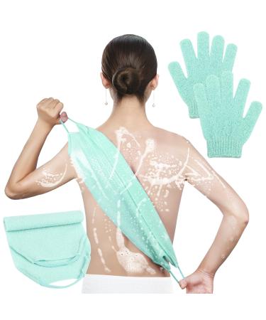 Exfoliating Shower Bath Gloves Back Scrubber Set for Body Face Shower Bath Scrub and Exfoliator Great for Daily Use (Green