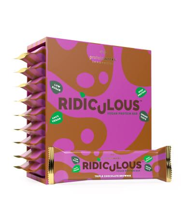 Protein Works - Ridiculous Vegan Protein Bar | Award Winning | 100% Plant Based & Palm Oil Free | High Protein | Triple Chocolate Brownie | 9 Bars Triple Chocolate Brownie 9 Count (Pack of 1)