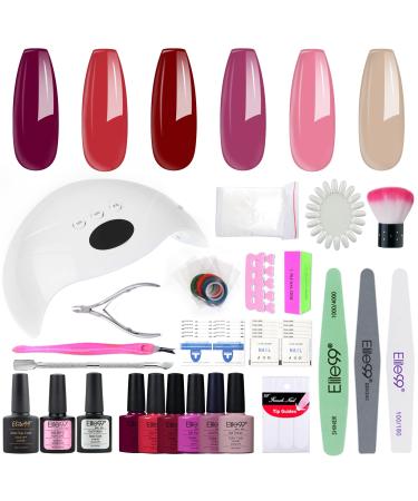 Elite99 Gel Nail Polishes Starter Kit Colors Nail Salon Set with 48W Nail Lamp Red Nude Pink Gel Nail Polish Kits with Glossy Matte Top Coat Base Coat Manicure DIY Gifts Set for Women C002