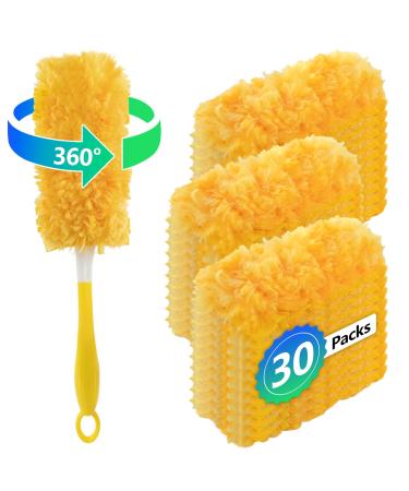 30 Pack Duster Refills 360 Multi-Surface Feather Duster Disposable Dusters Replacement for Cleaning Home Office Blinds Ceiling (30 Count + 1 Handle)