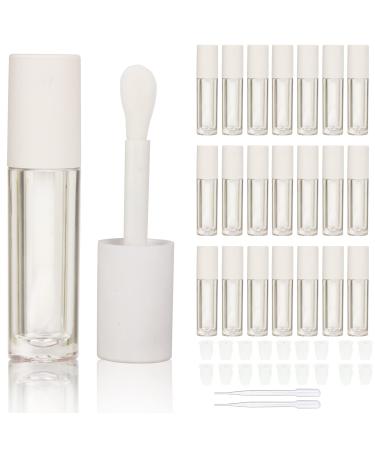 COSIDEA 24 pcs Empty 5ml big brush lip gloss tube White round lipgloss tubes container with big doe foot wand Clear bottle white cap